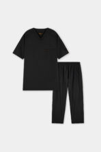 Classic Black V-Neck Scrub Set for Men