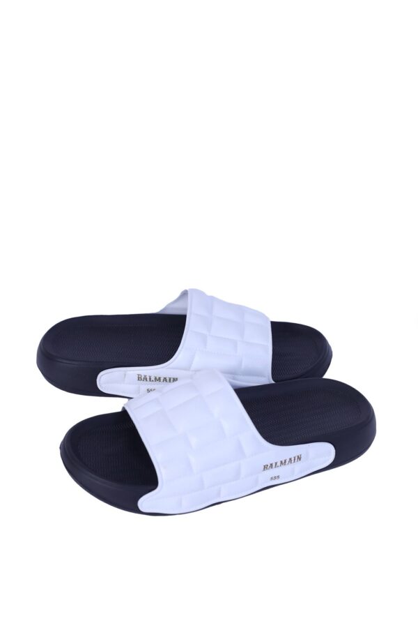 White Quilted Leather Slide Sandals