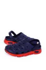 Navy Blue & Red Cushioned Clog Sandals with Heel Strap