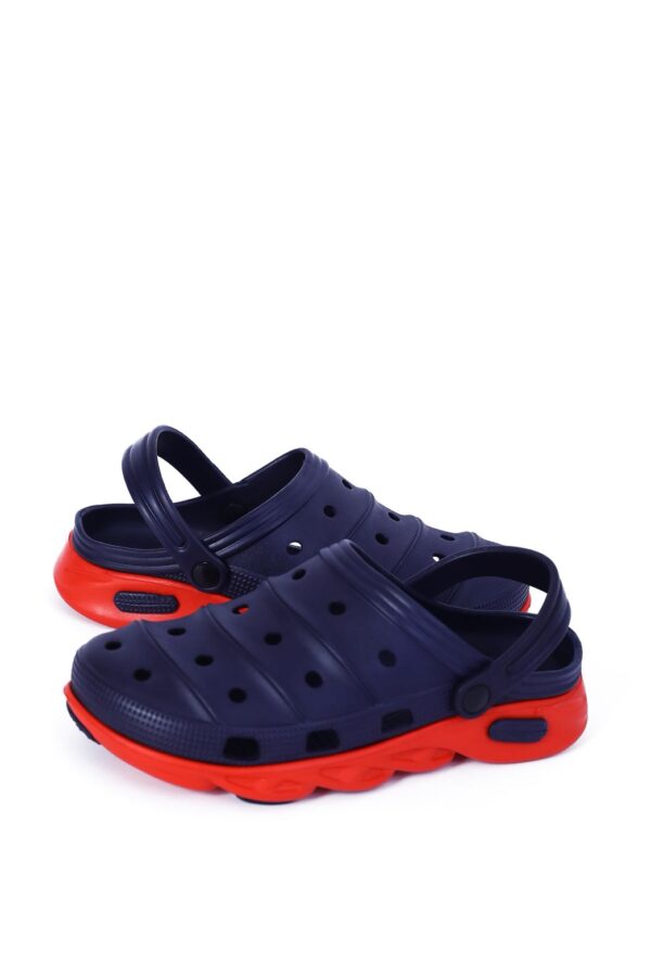 Navy Blue & Red Cushioned Clog Sandals with Heel Strap